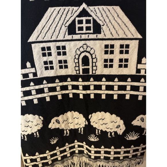 Y2K Folk Farmhouse Woven Checks Sheep Hearts Fringe Open Front Boho Cottagecore - Picture 11 of 15